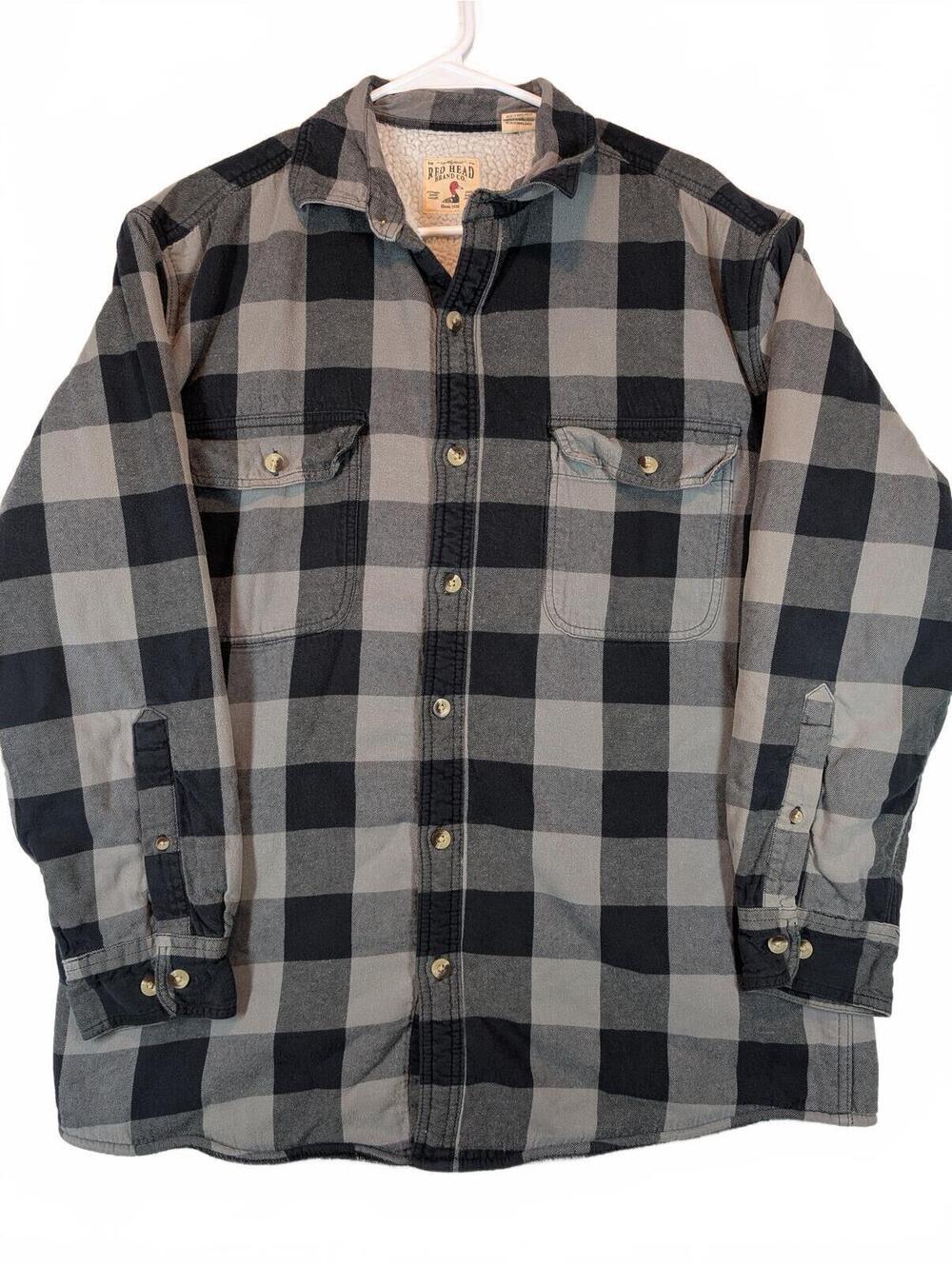 Red Head Sherpa Lined Buffalo Plaid Flannel Shirt Jacket Outdoor Mens Large